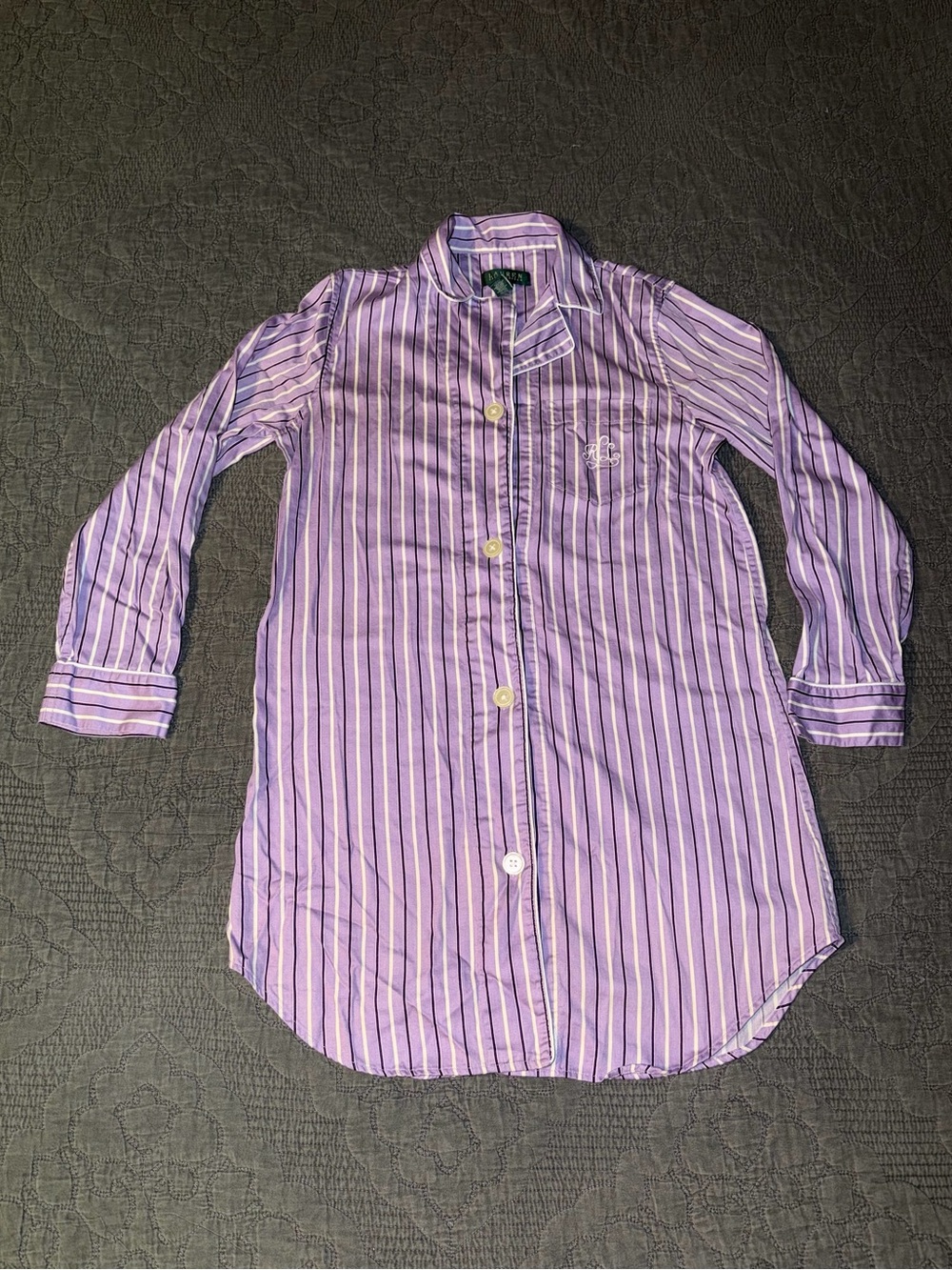 Lauren Ralph Lauren Striped Cotton Sleep Shirt-Purple Stripe Women’s Size-S